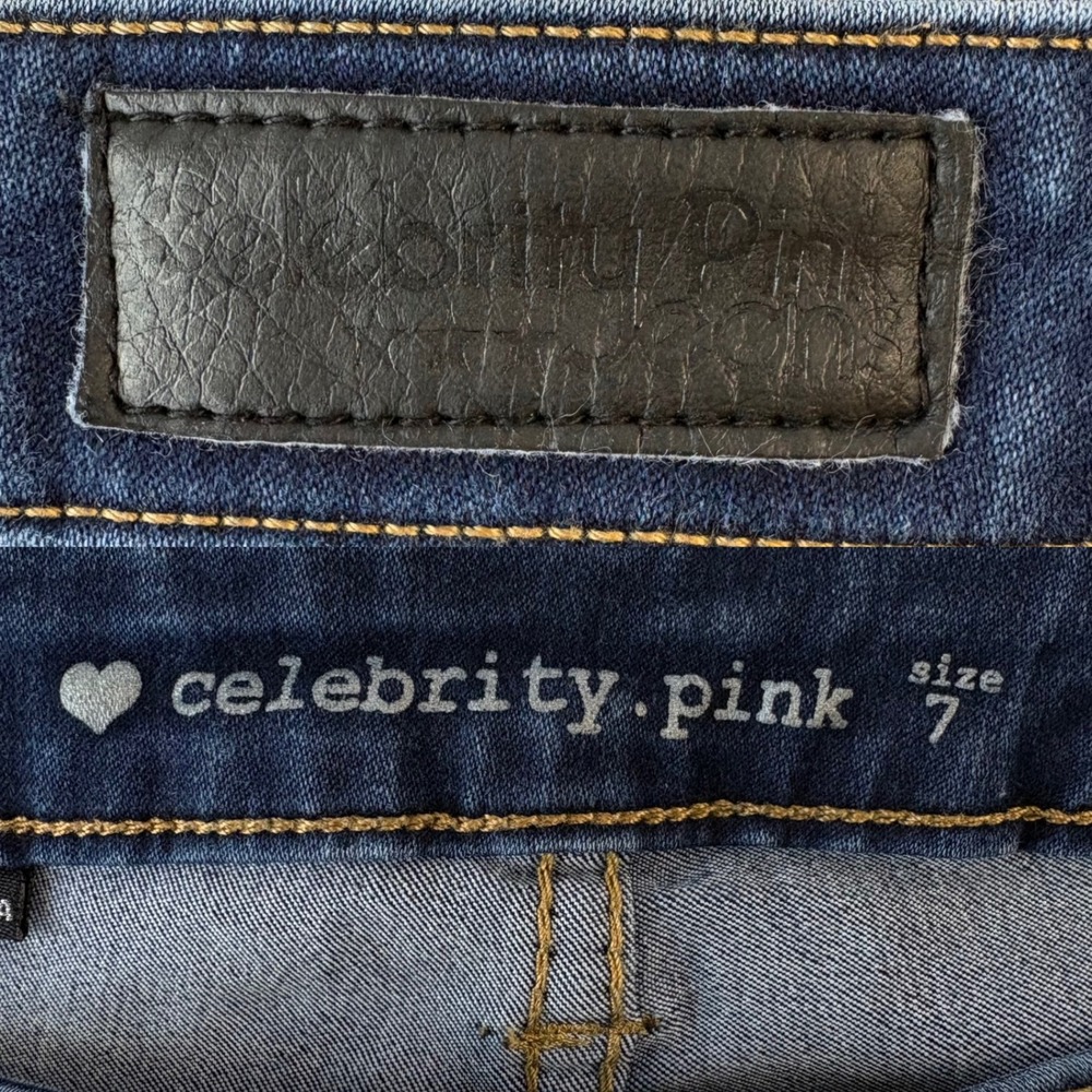 Celebrity Pink Low Rise Flap Pocket Dark Wash Skinny Jeans Size 7 Y2k Indie - Picture 6 of 7